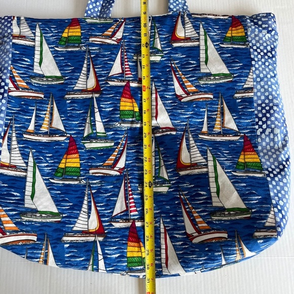 Handmade Tote Eco Friendly Reusable Colorful Sailboat Grocery Beach Bag Large - Picture 6 of 6